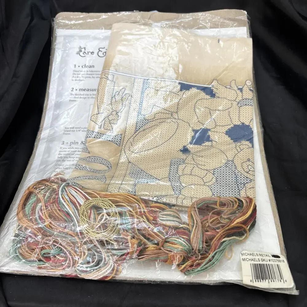 Angel Bear Love Stamped Cross Stitch Kit Dimensions Unworked 12x12 NEW Open Bag